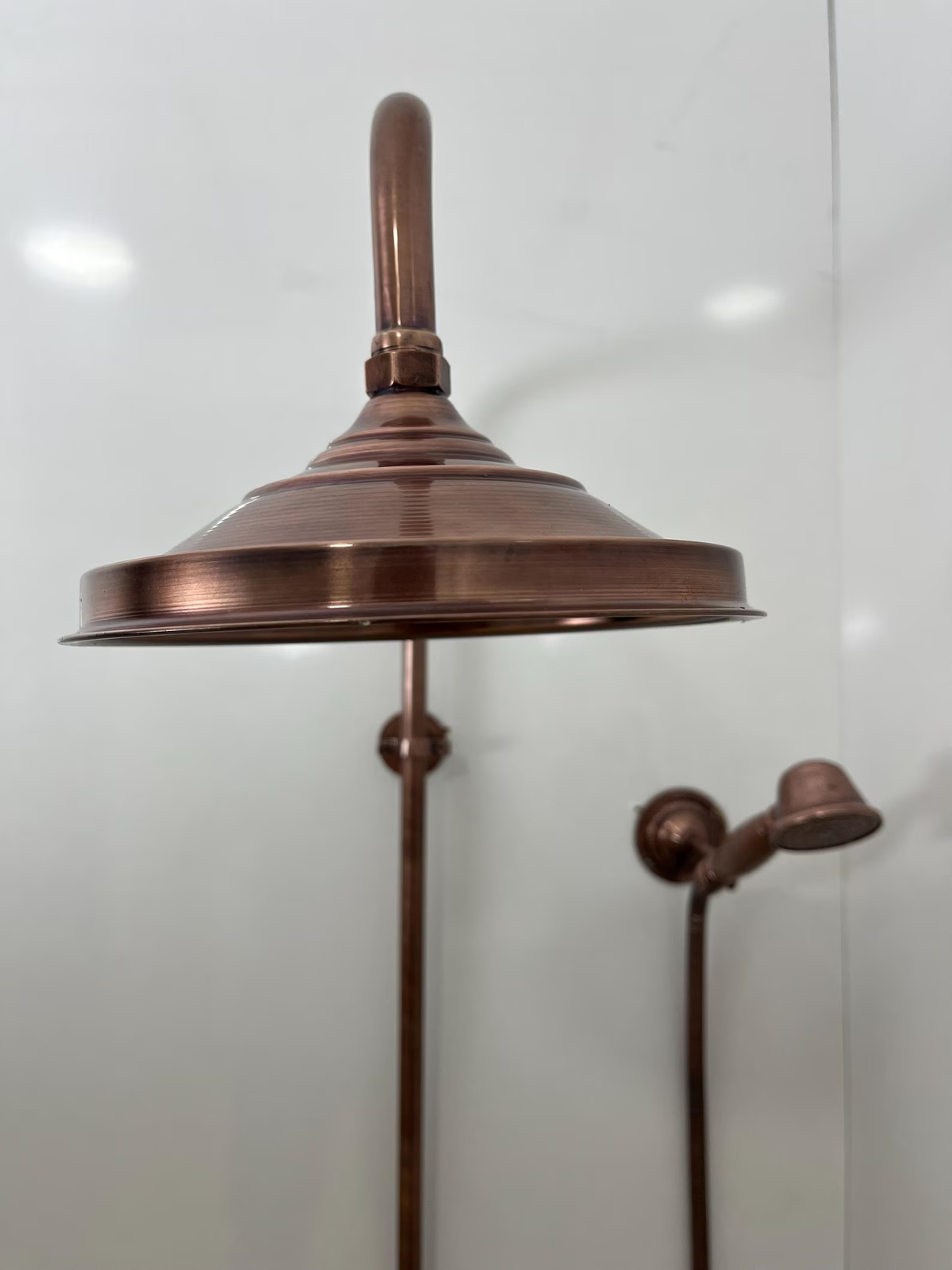 Unlacquered Aged Copper Shower System with Handheld - Dark Copper Exposed Shower