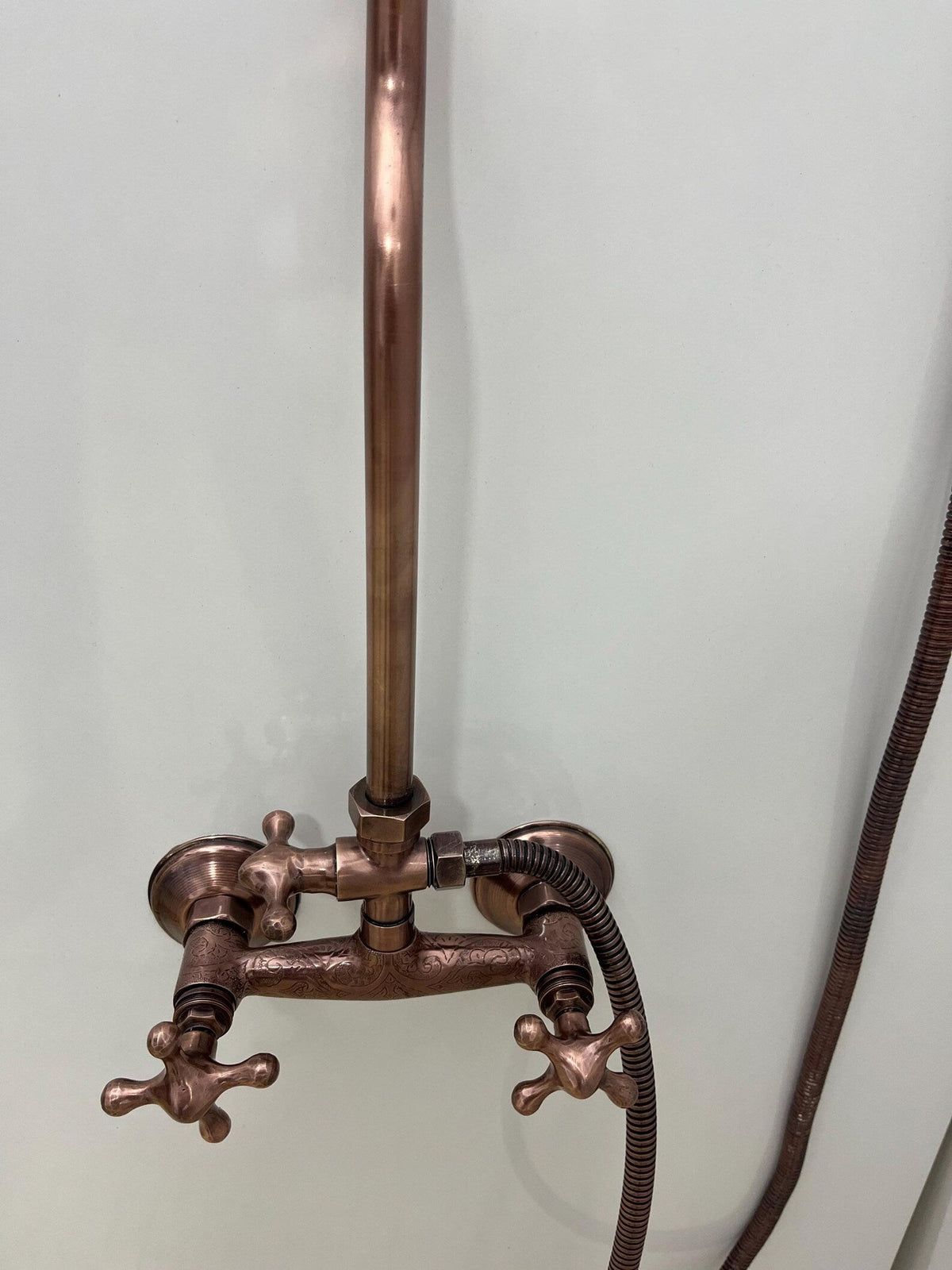 Unlacquered Aged Copper Shower System with Handheld - Dark Copper Exposed Shower