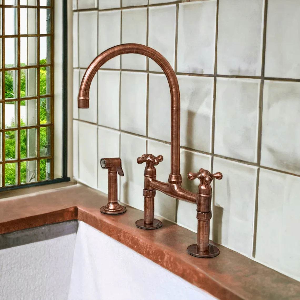 Dark copper Vintage Kitchen Sink Bridge Faucet - Dark Copper Kitchen Tap