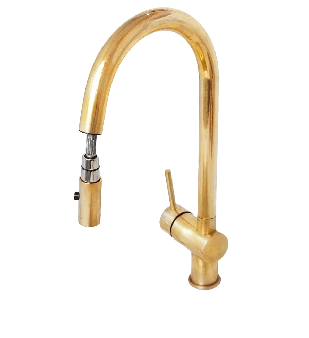 Solid Unlacquered Brass Pull Down Kitchen Faucet, Single Hole Brass Kitchen Tap
