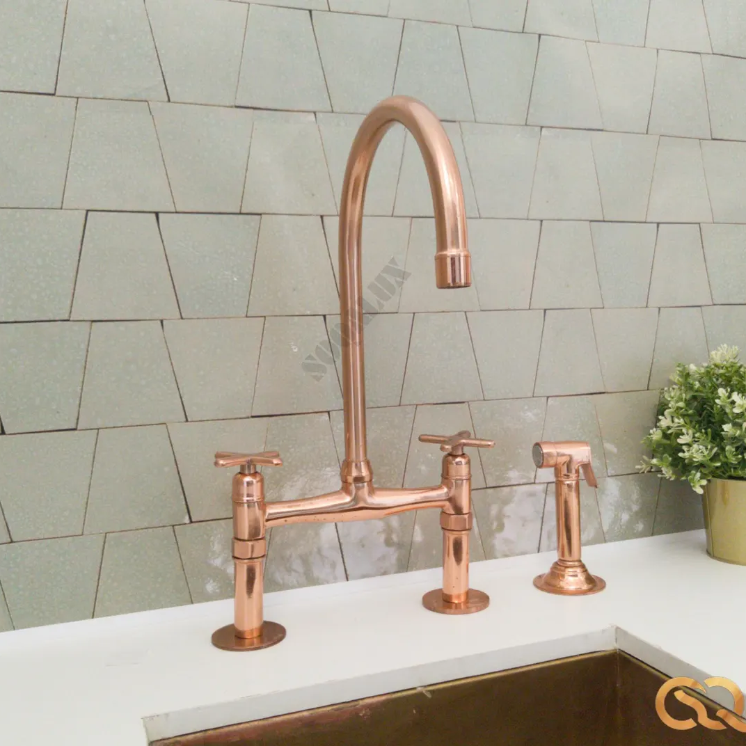 Copper Bridge Kitchen Faucet - Vintage Kitchen Sink Faucet - Copper Kitchen Tap