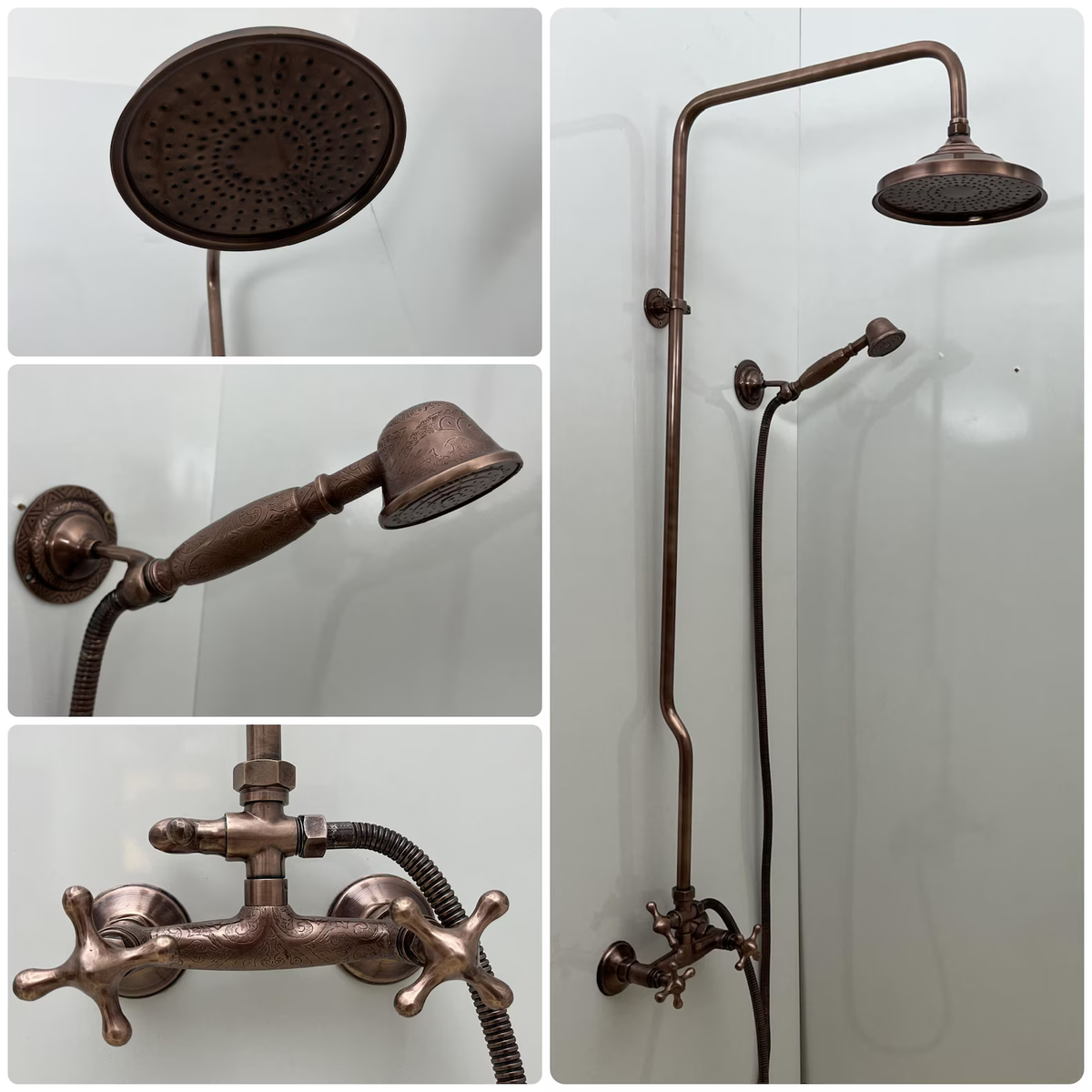 Unlacquered Aged Copper Shower System with Handheld - Dark Copper Exposed Shower