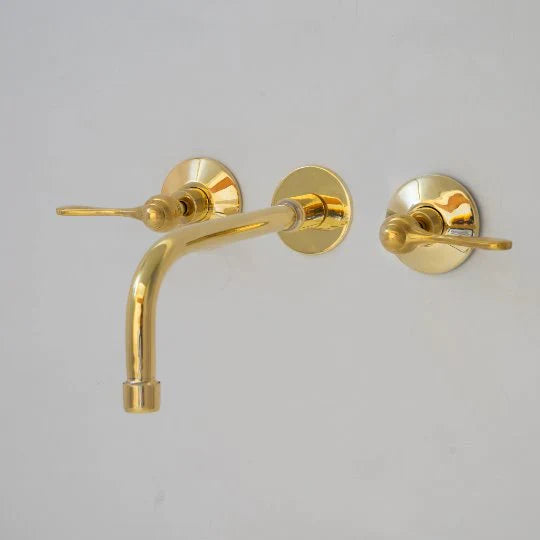Unlacquered Brass Wall Mount Built In Bathroom Vanity Sink Faucet