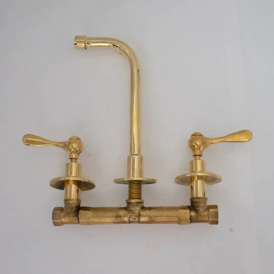 Unlacquered Brass Wall Mount Built In Bathroom Vanity Sink Faucet