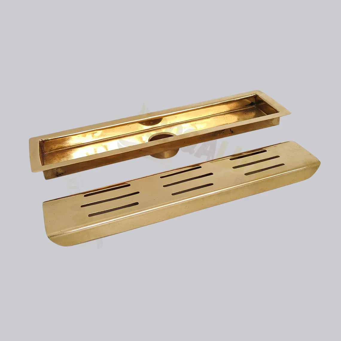 Unlacquered Brass Linear Floor Drain for Modern Bathrooms