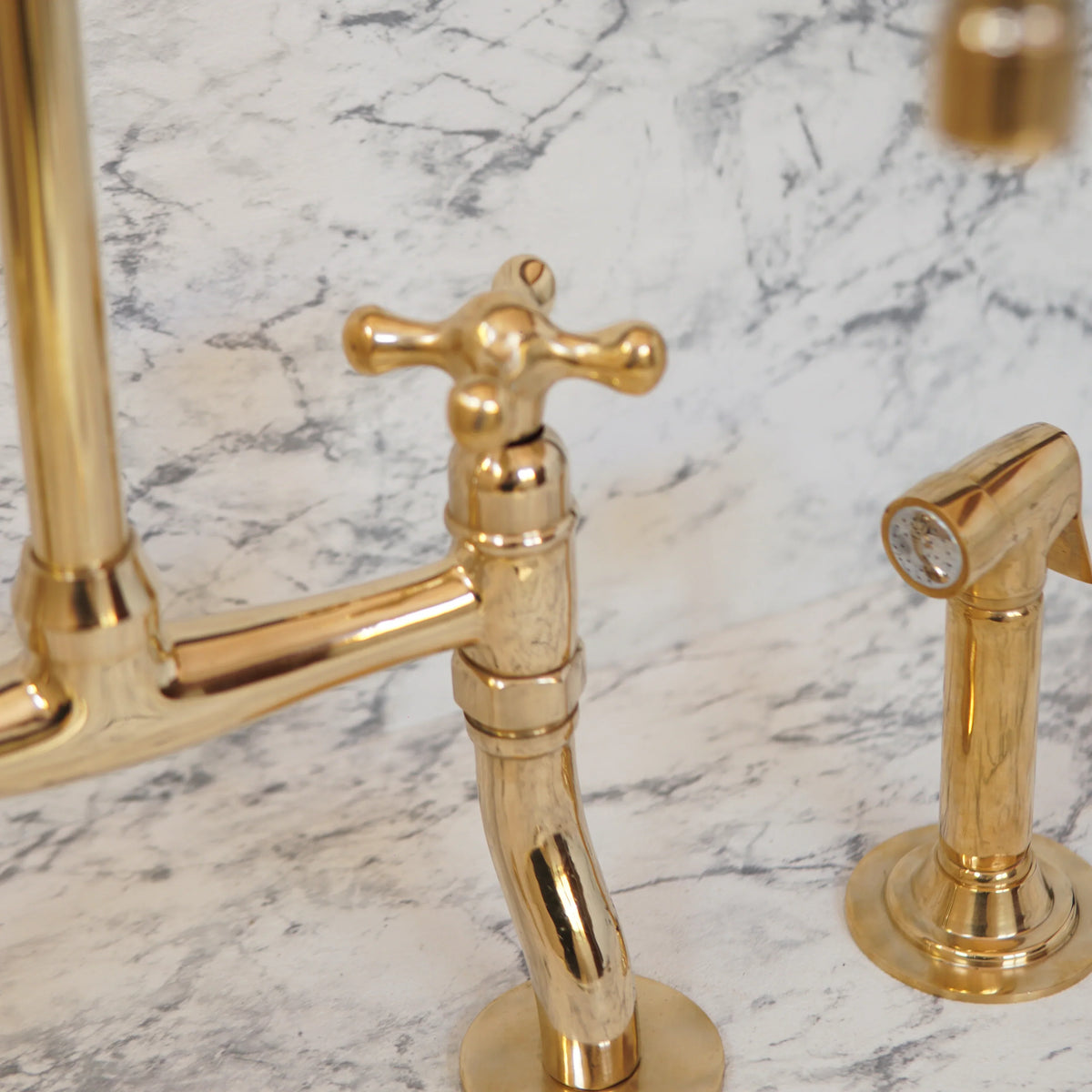 Antique Brass Bridge Kitchen Faucet With Curved Legs - Brass Kitchen Tap
