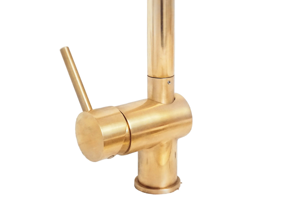 Solid Unlacquered Brass Pull Down Kitchen Faucet, Single Hole Brass Kitchen Tap