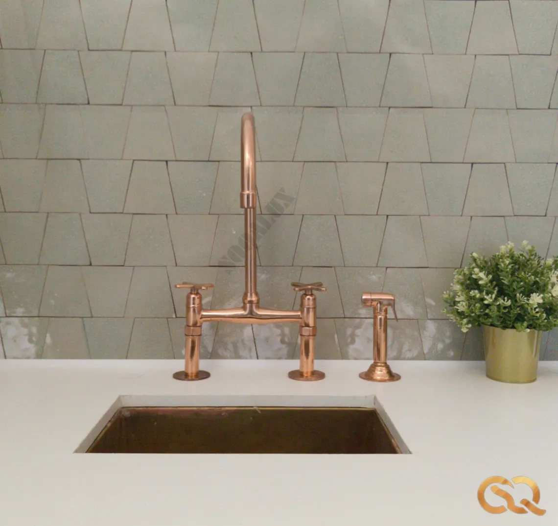 Copper Bridge Kitchen Faucet - Vintage Kitchen Sink Faucet - Copper Kitchen Tap