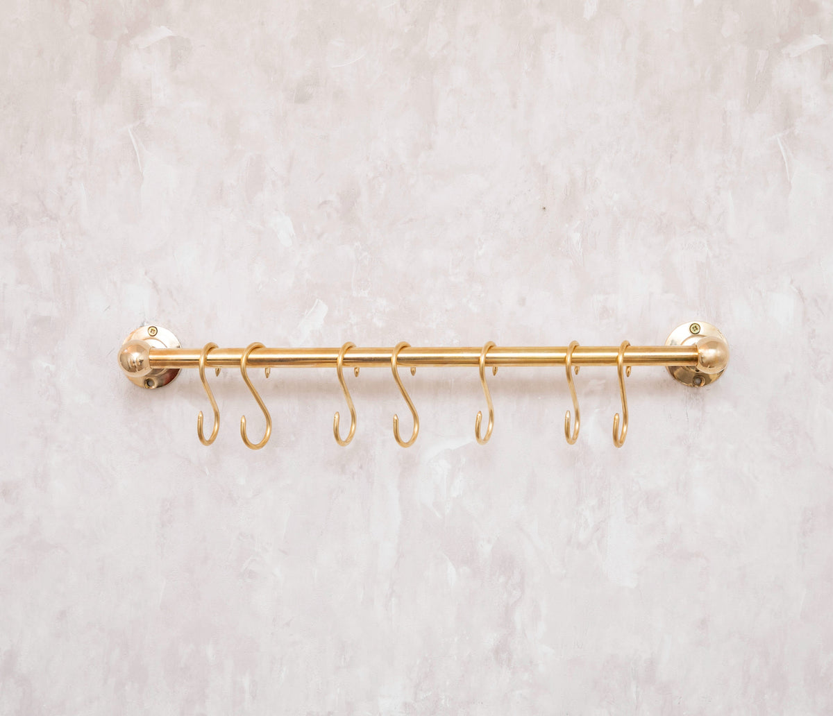 Unlacquered Brass Wall Mount Pot Rail Bar With Hooks, Brass Pot Rack