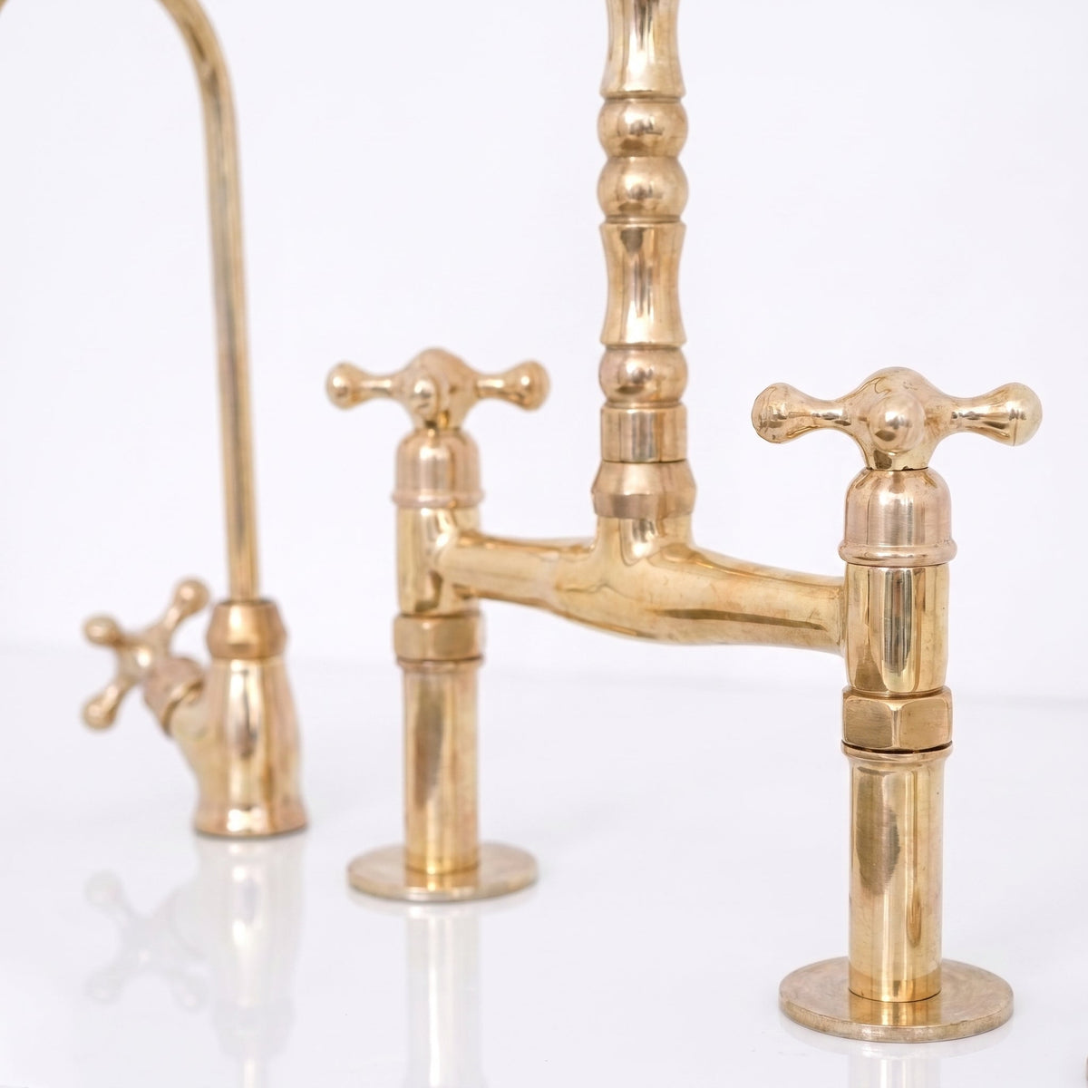 Unlacquered Solid Brass Bridge Kitchen Faucet - Vintage Classic Kitchen Sink Tap