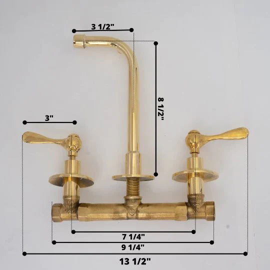 Unlacquered Brass Wall Mount Built In Bathroom Vanity Sink Faucet