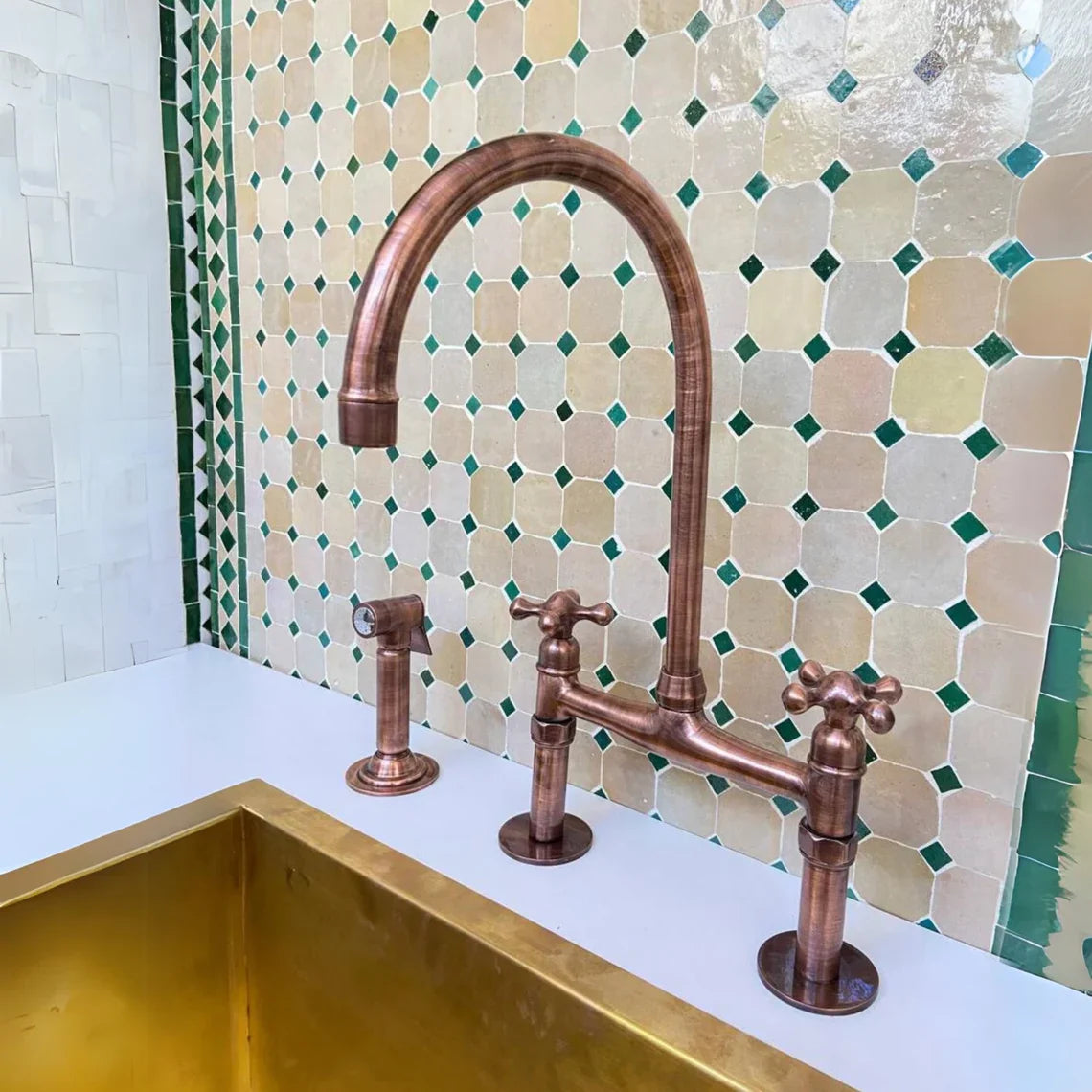 Dark copper Vintage Kitchen Sink Bridge Faucet - Dark Copper Kitchen Tap