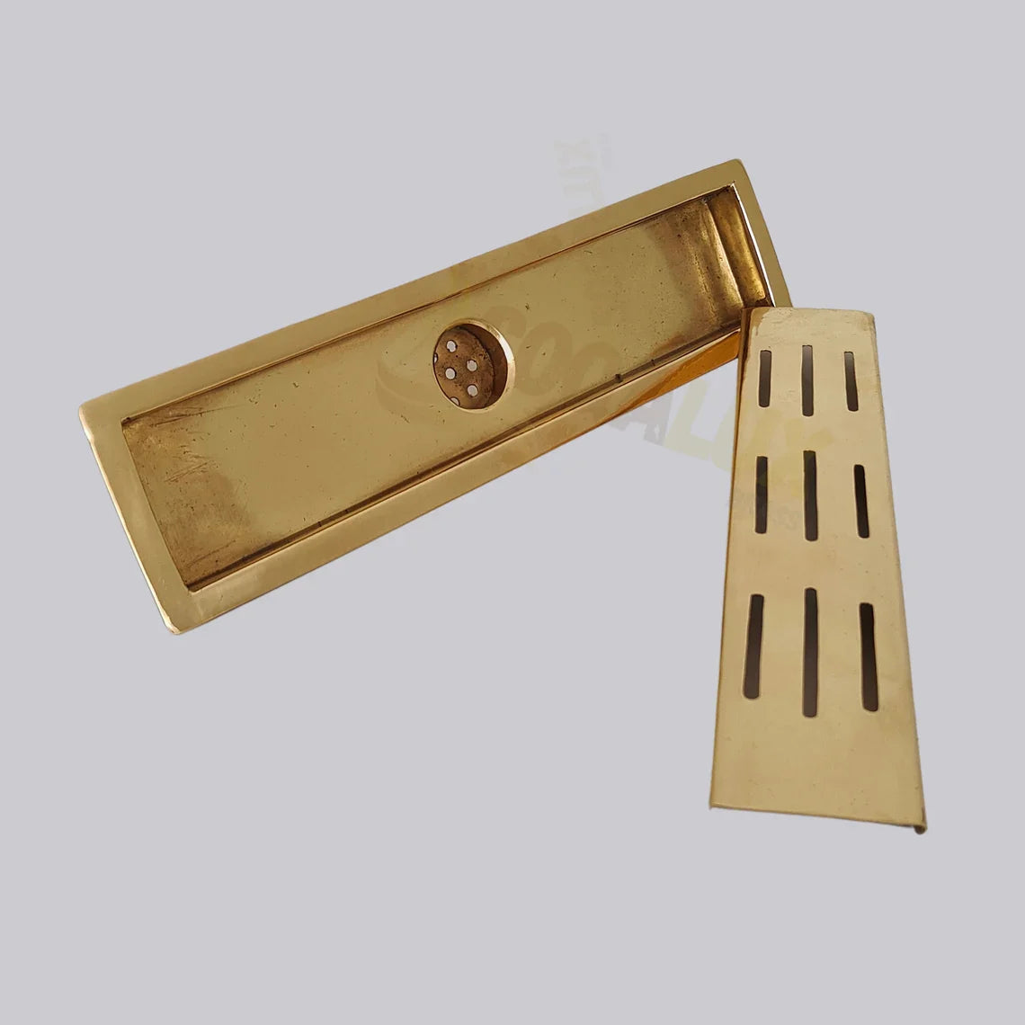 Unlacquered Brass Linear Floor Drain for Modern Bathrooms