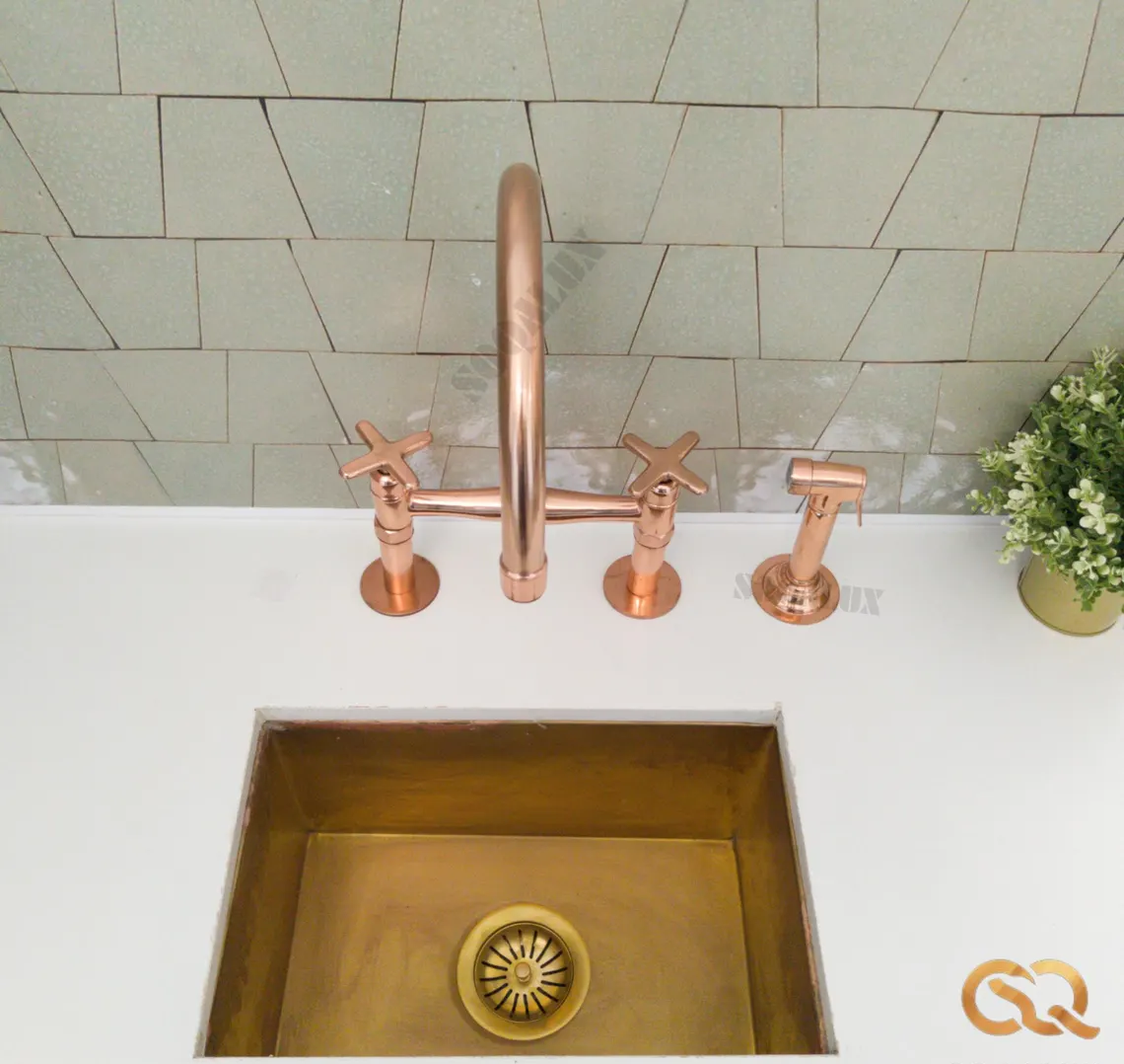 Copper Bridge Kitchen Faucet - Vintage Kitchen Sink Faucet - Copper Kitchen Tap