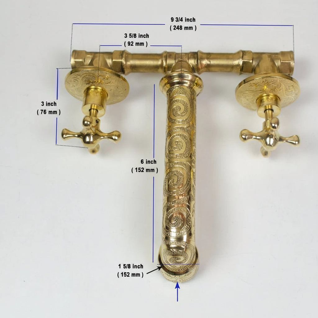Solid Brass Bathroom Faucet - Unlacquered Brass Wall Mount Faucet