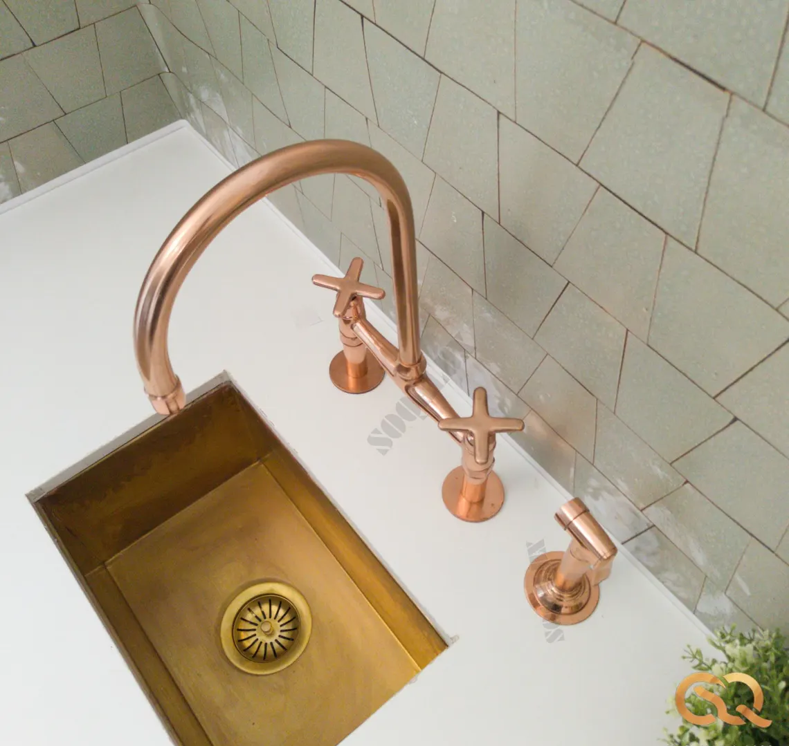 Copper Bridge Kitchen Faucet - Vintage Kitchen Sink Faucet - Copper Kitchen Tap