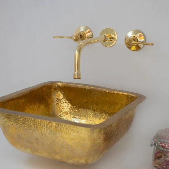 Unlacquered Brass Wall Mount Built In Bathroom Vanity Sink Faucet