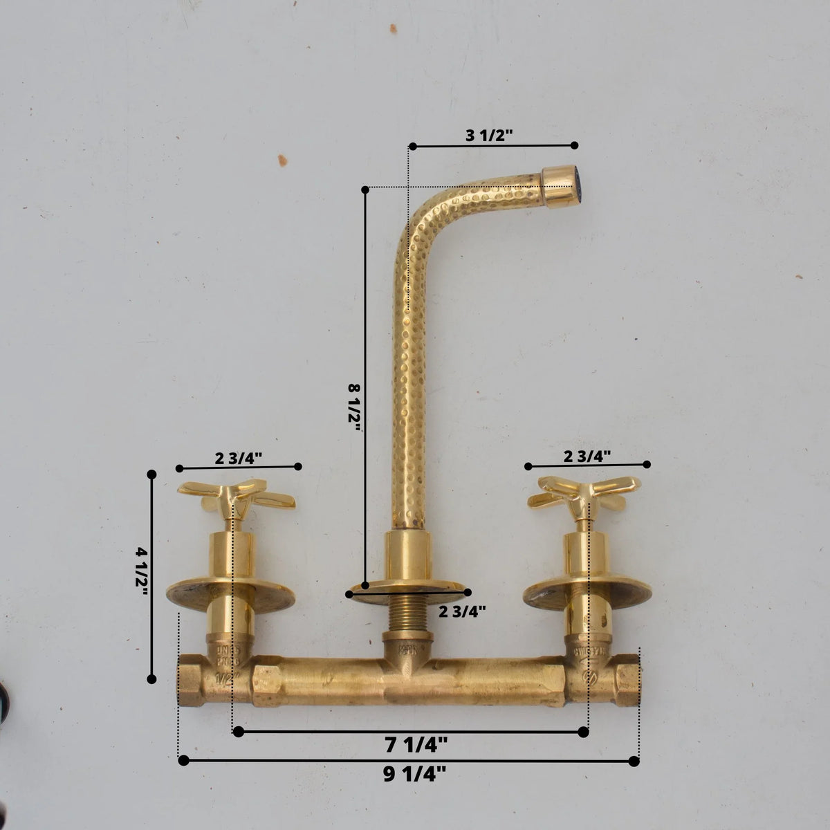 Built In Brass Bathroom Faucet- Hammered Wall Sink Faucet