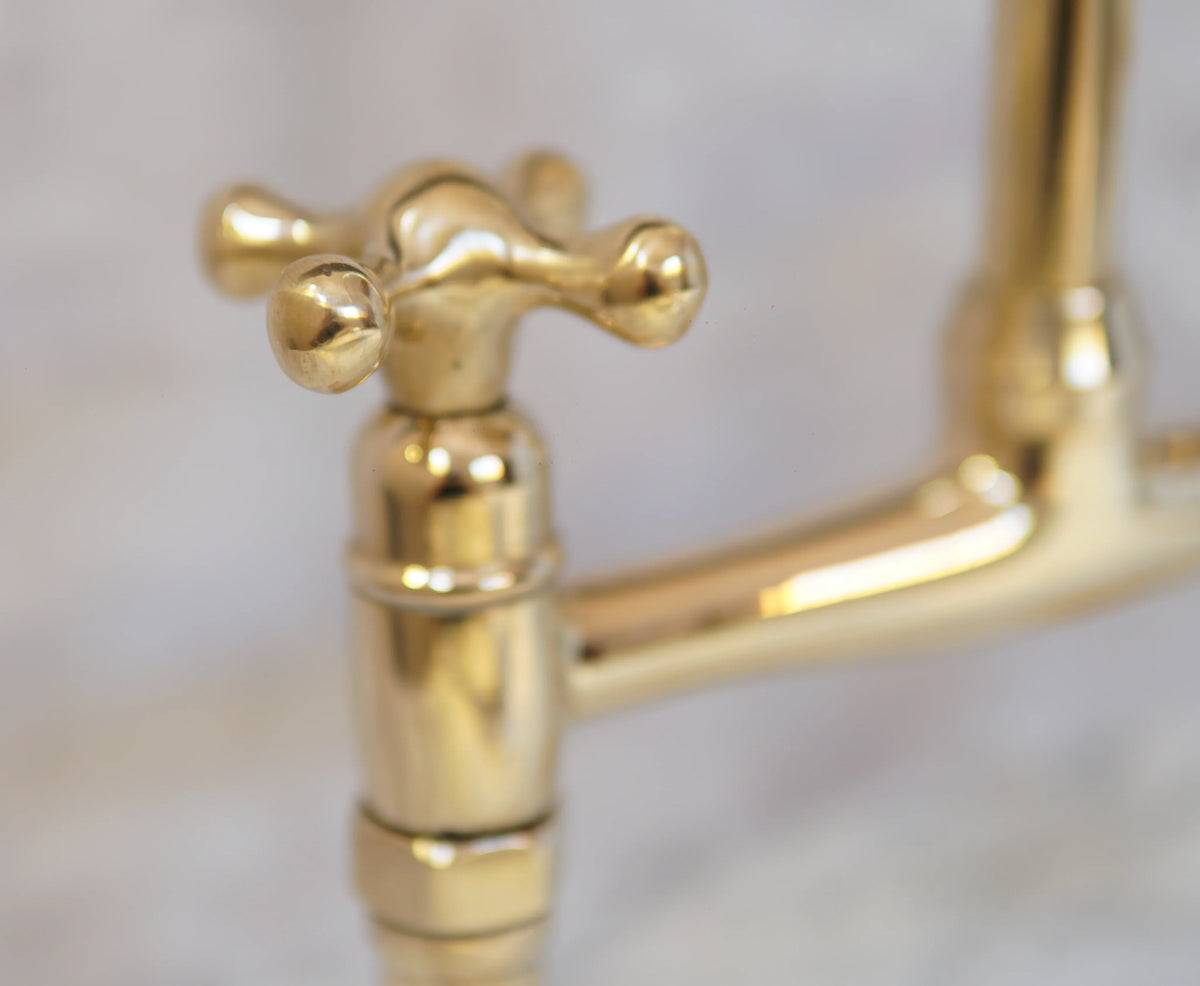 Antique Brass Bridge Kitchen Faucet With Curved Legs - Brass Kitchen Tap
