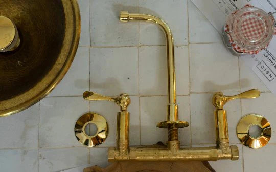 Unlacquered Brass Wall Mount Built In Bathroom Vanity Sink Faucet
