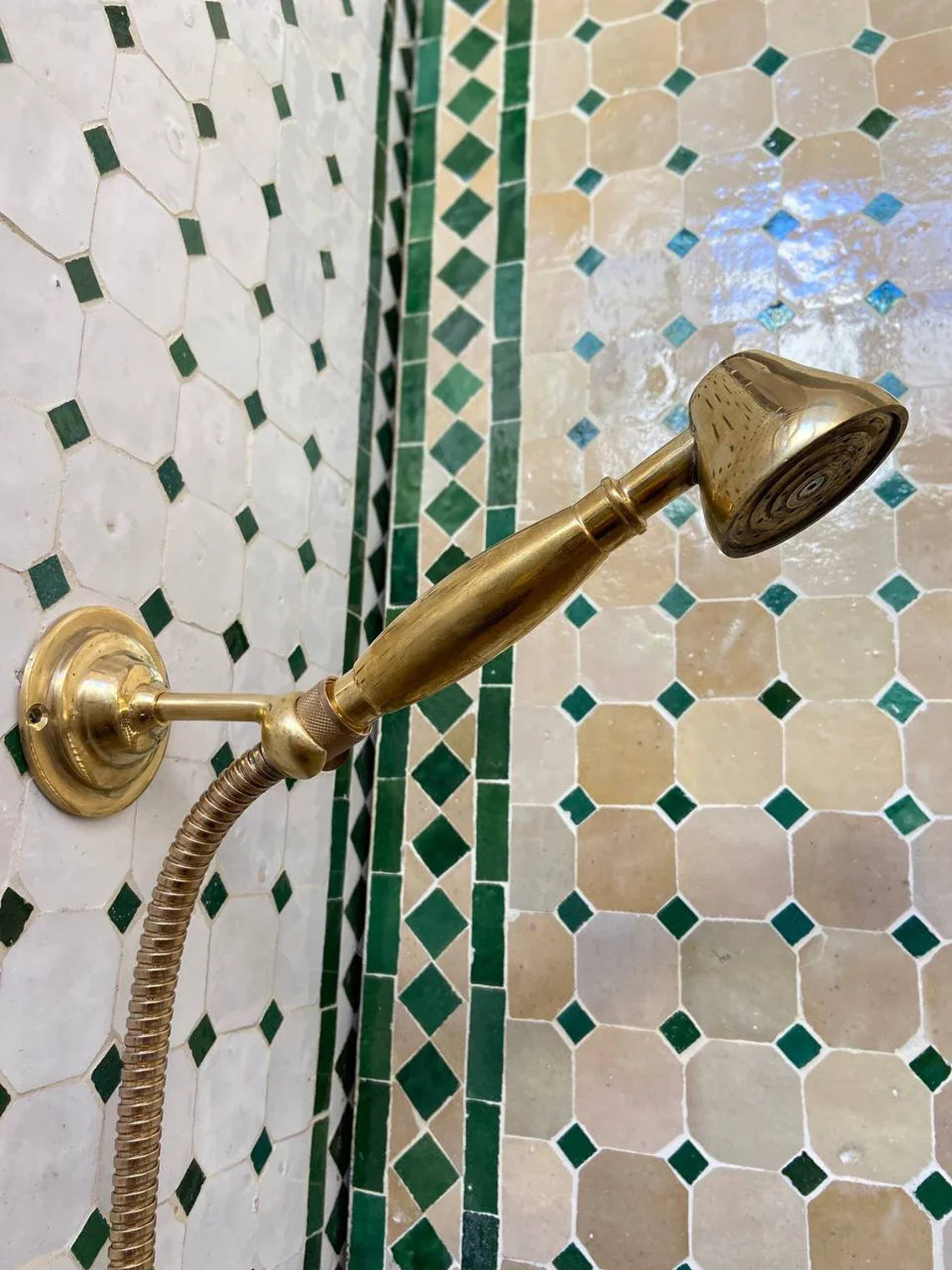 Unlacquered Solid Brass Exposed Shower System with Handheld and Curved Shower Arm