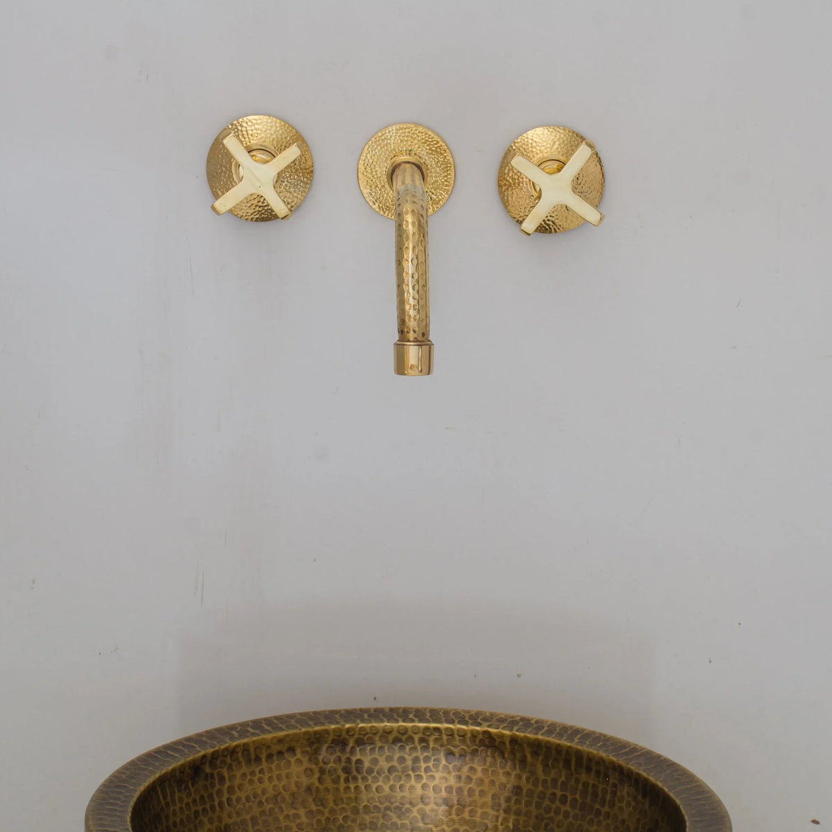 Built In Brass Bathroom Faucet- Hammered Wall Sink Faucet