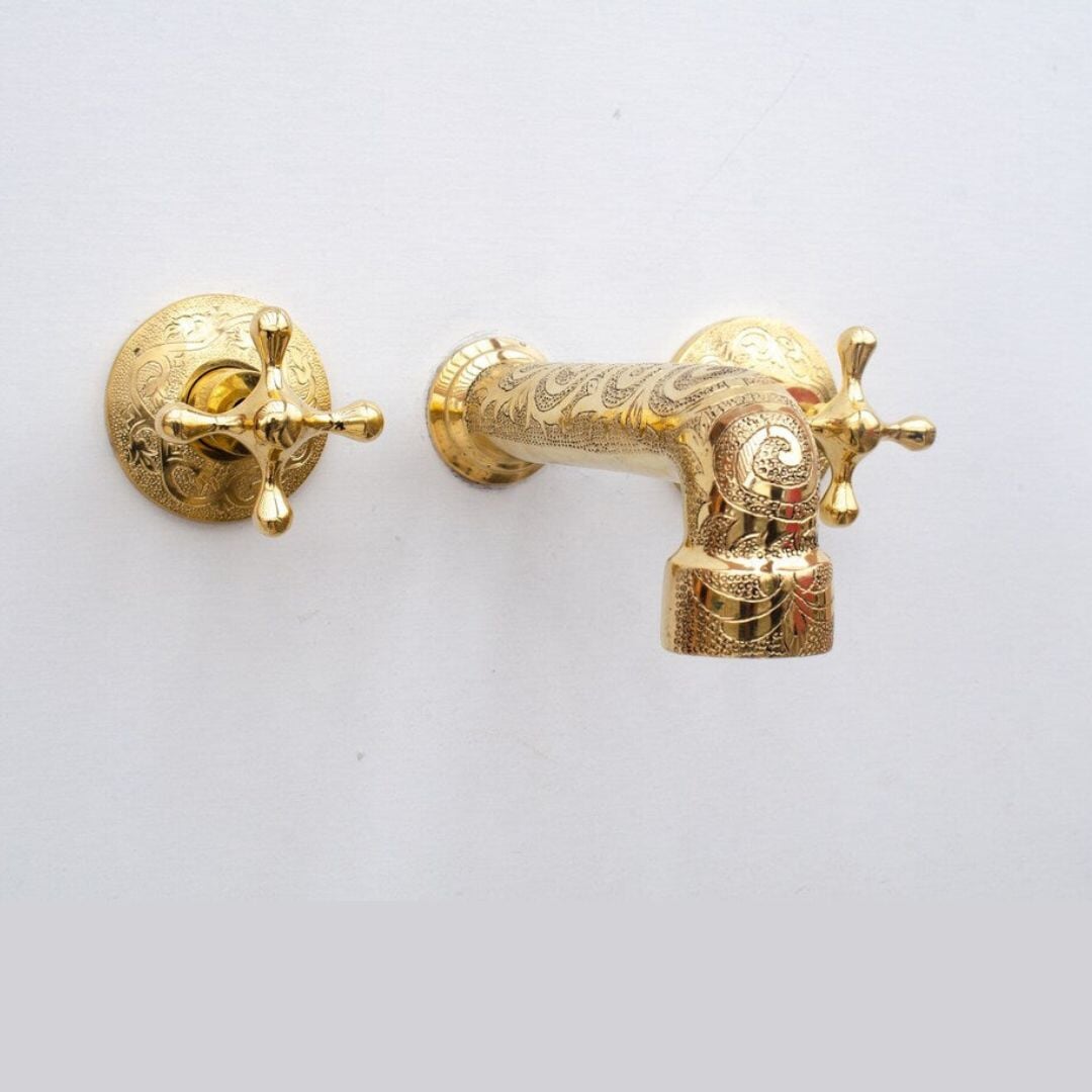 Solid Brass Bathroom Faucet - Unlacquered Brass Wall Mount Faucet