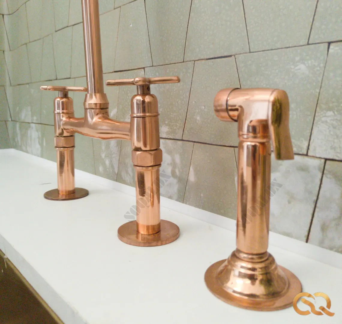 Copper Bridge Kitchen Faucet - Vintage Kitchen Sink Faucet - Copper Kitchen Tap