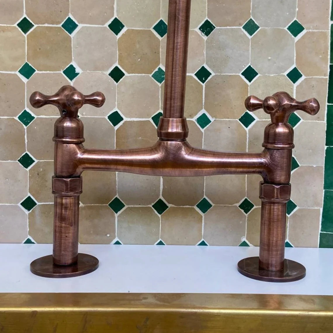 Dark copper Vintage Kitchen Sink Bridge Faucet - Dark Copper Kitchen Tap