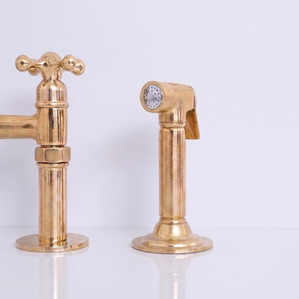 Unlacquered Solid Brass Bridge Kitchen Faucet - Vintage Classic Kitchen Sink Tap