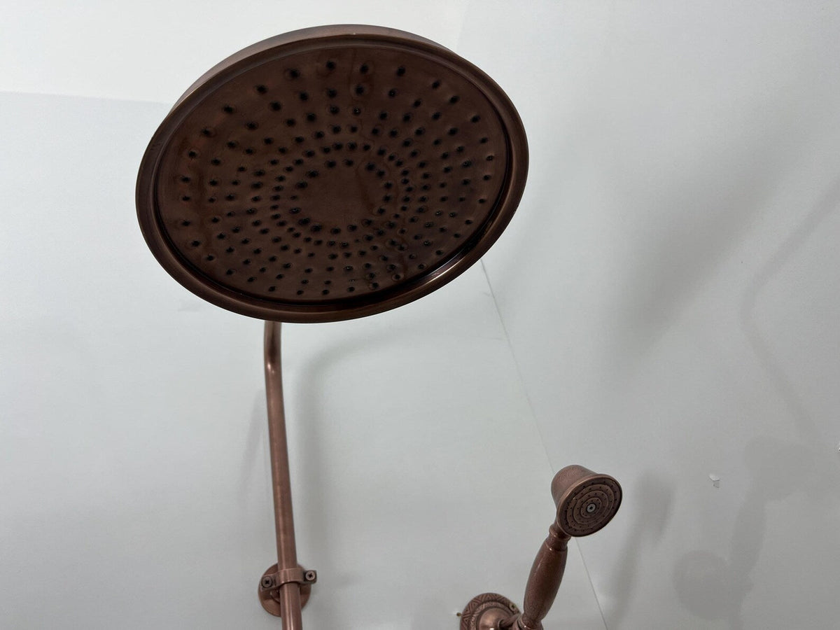 Unlacquered Aged Copper Shower System with Handheld - Dark Copper Exposed Shower