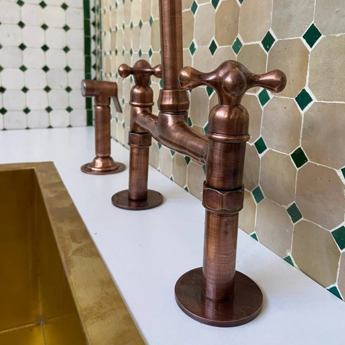 Dark copper Vintage Kitchen Sink Bridge Faucet - Dark Copper Kitchen Tap