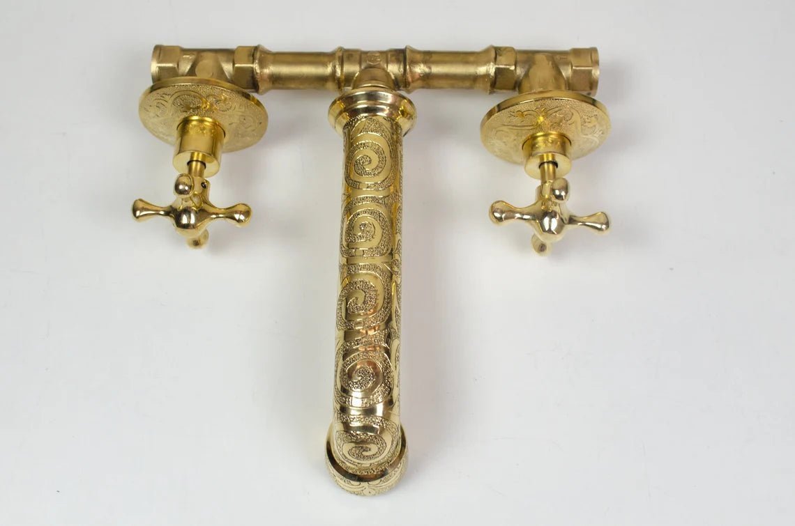 Solid Brass Bathroom Faucet - Unlacquered Brass Wall Mount Faucet