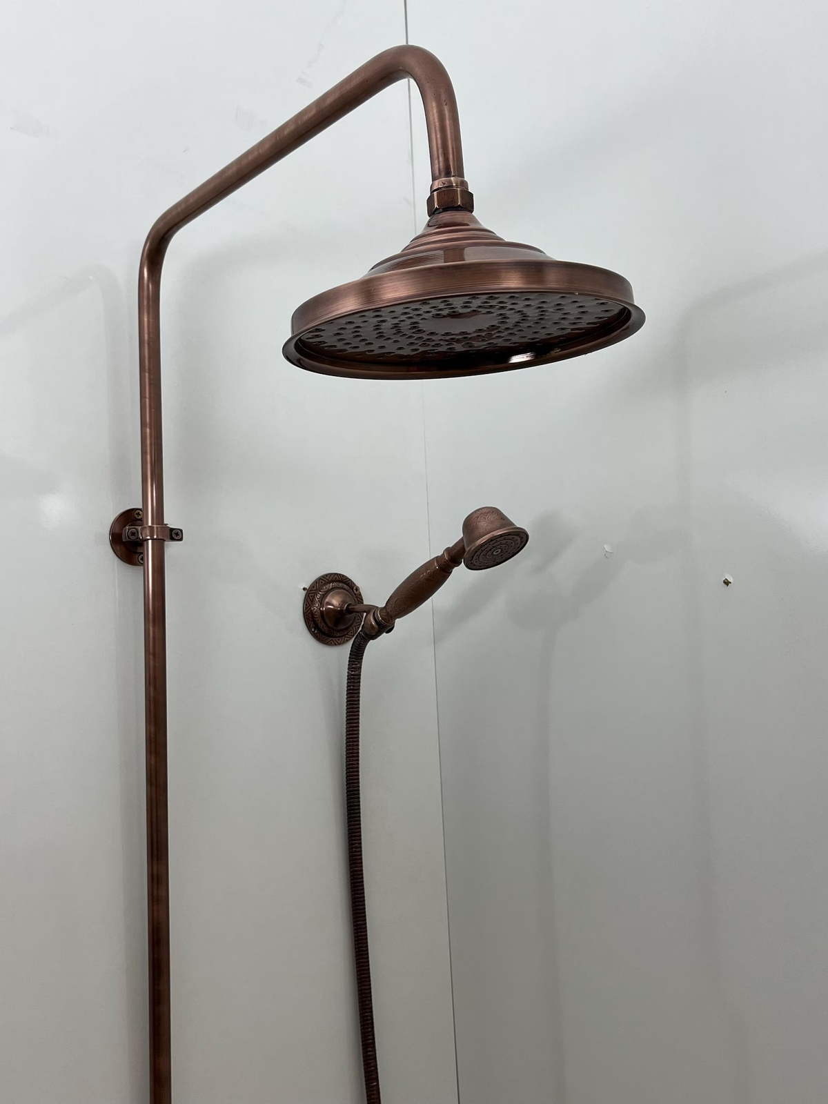 Unlacquered Aged Copper Shower System with Handheld - Dark Copper Exposed Shower