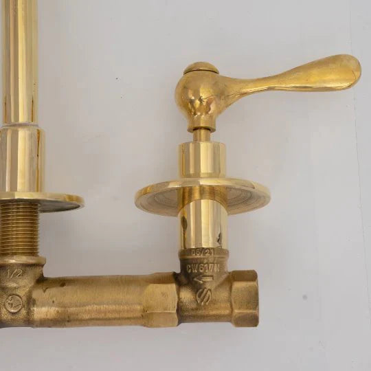 Unlacquered Brass Wall Mount Built In Bathroom Vanity Sink Faucet