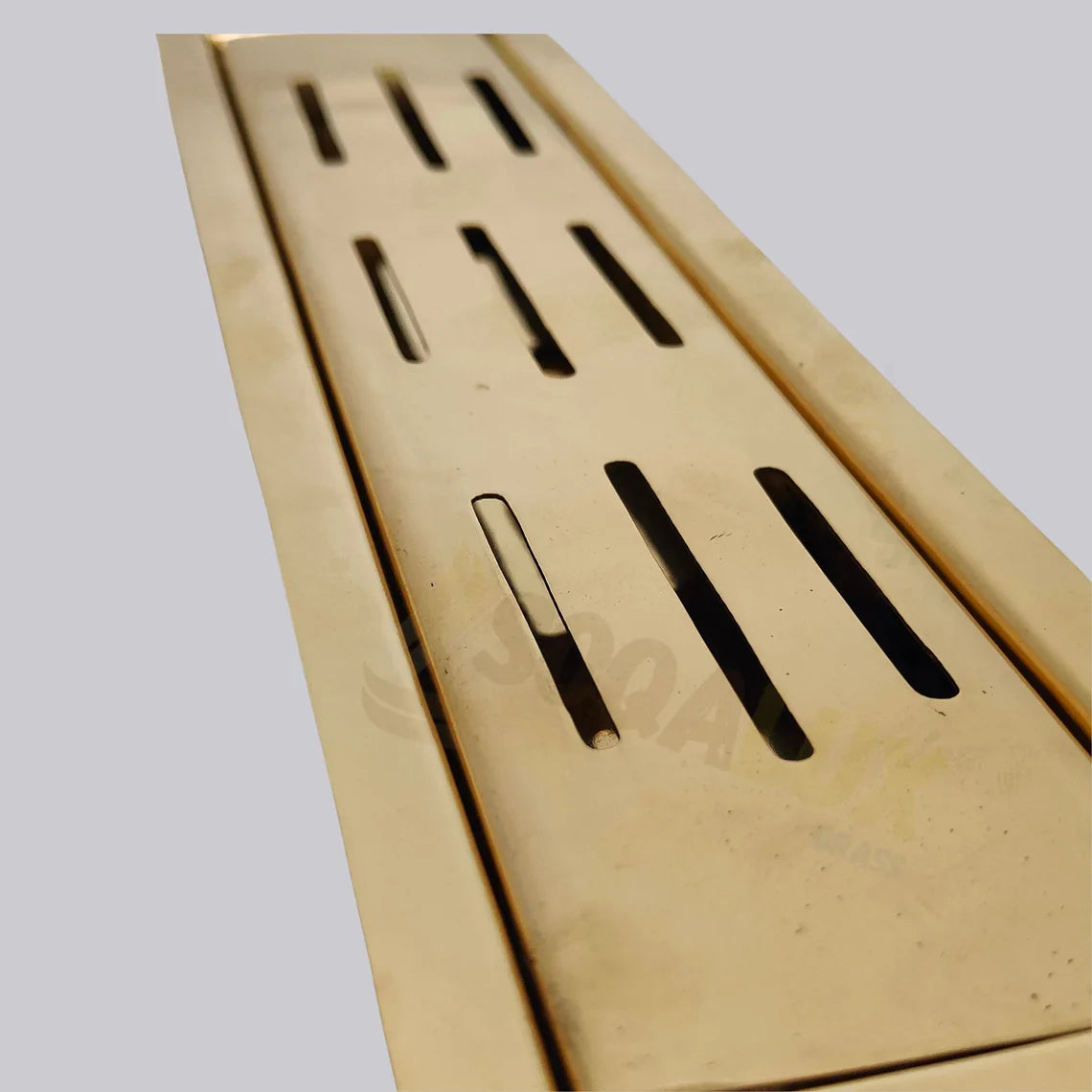 Unlacquered Brass Linear Floor Drain for Modern Bathrooms