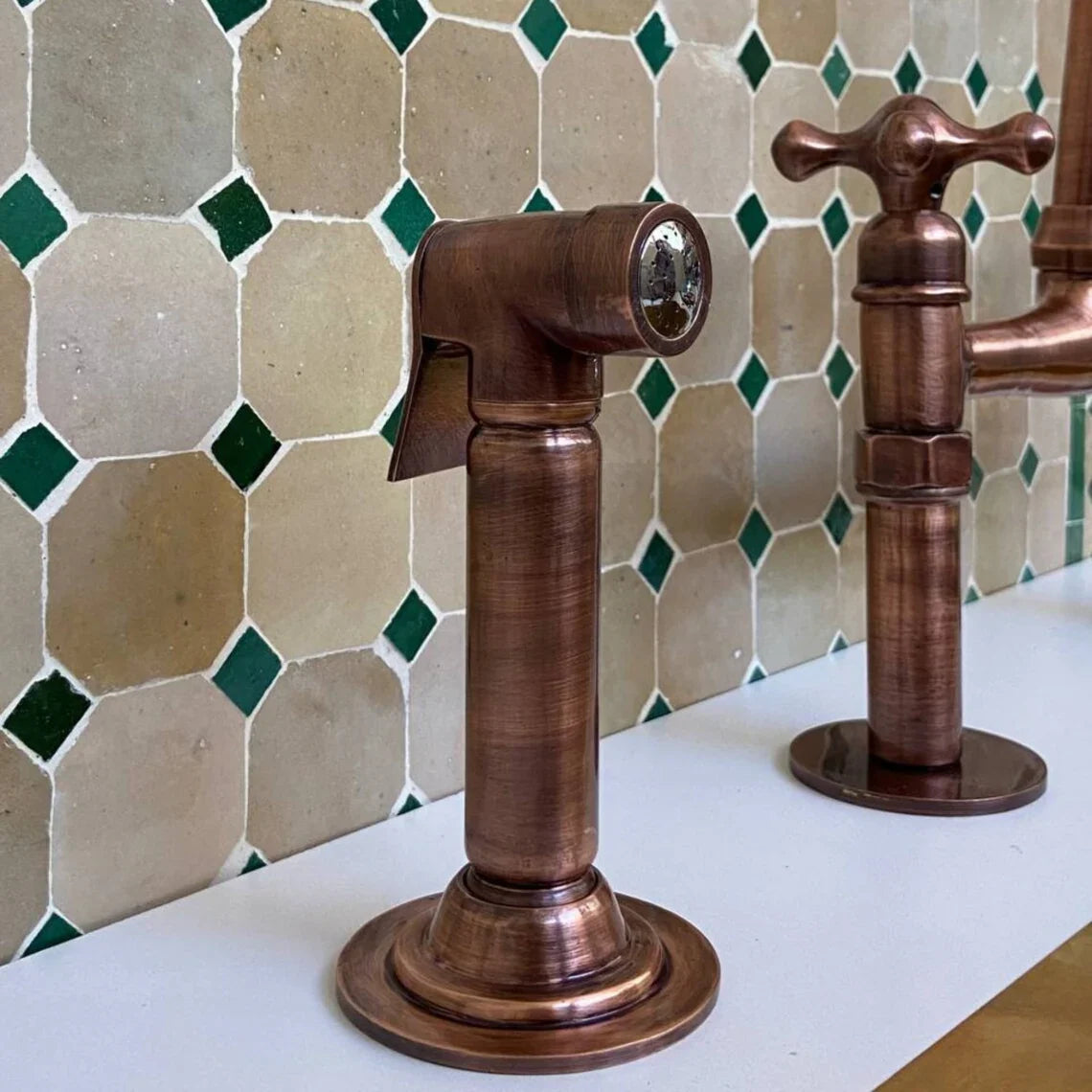 Dark copper Vintage Kitchen Sink Bridge Faucet - Dark Copper Kitchen Tap