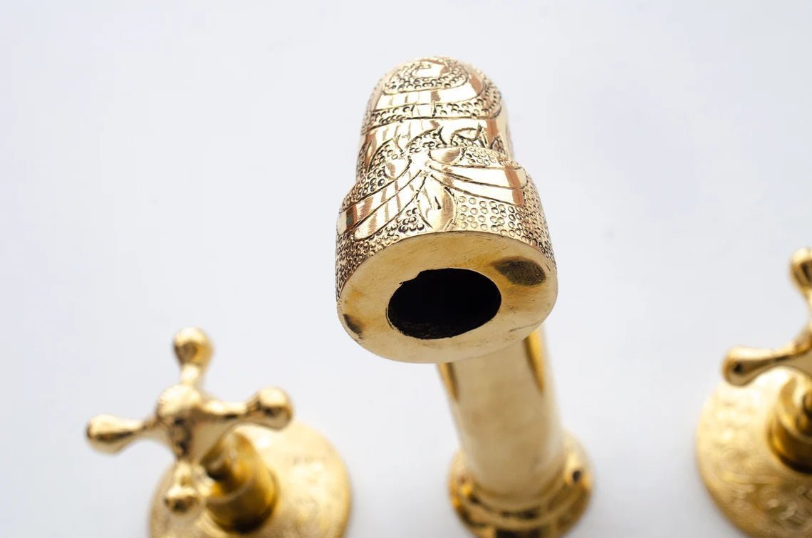 Solid Brass Bathroom Faucet - Unlacquered Brass Wall Mount Faucet