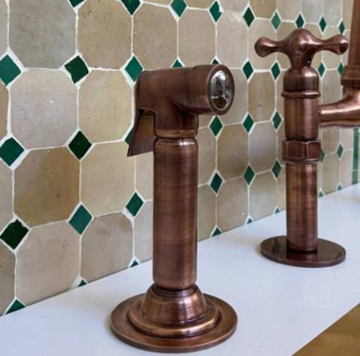 Antique Copper Kitchen Bridge Faucet, 6"-Inch Kitchen Sink Tap.