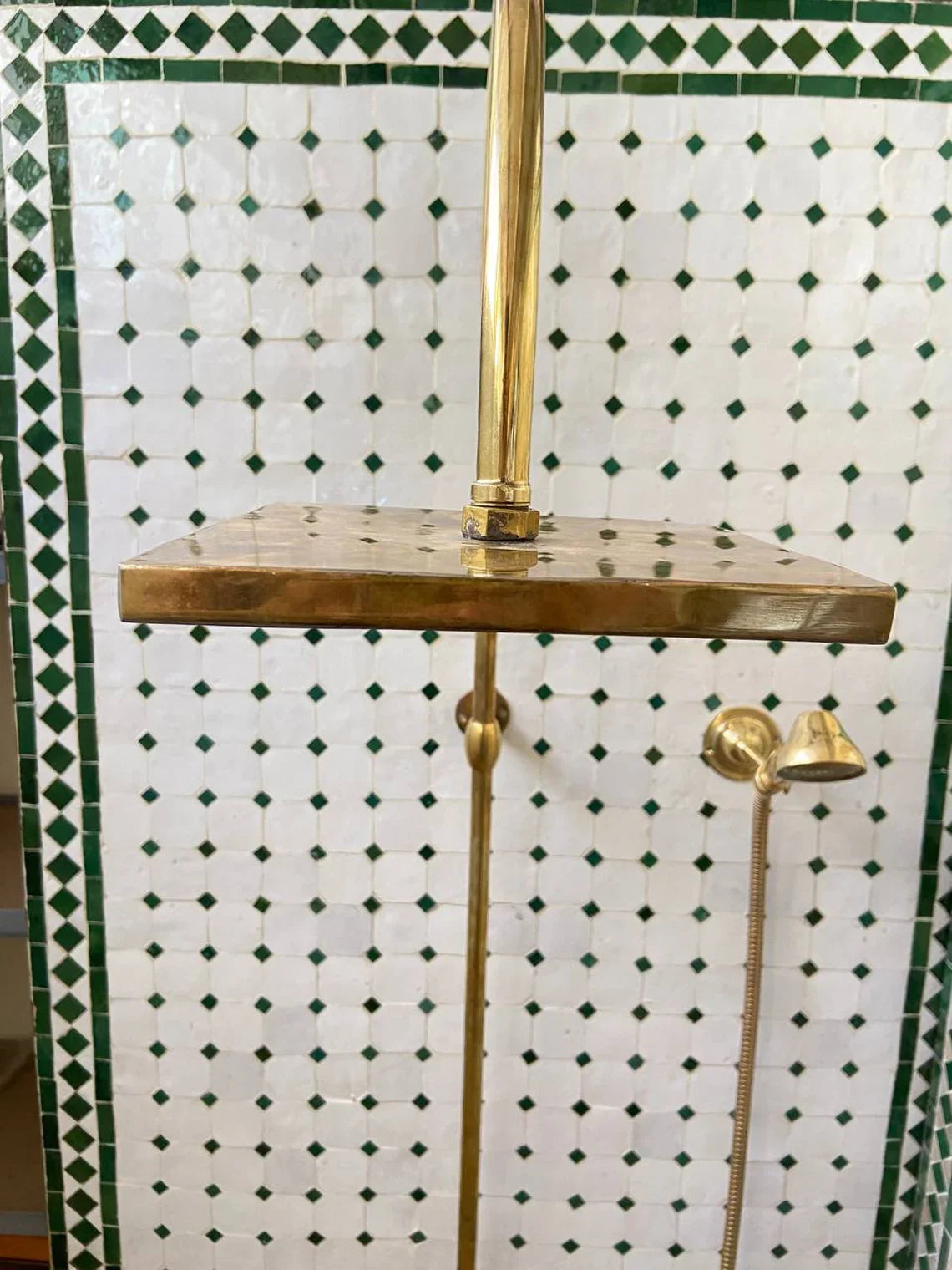 Unlacquered Solid Brass Exposed Shower System with Handheld and Curved Shower Arm