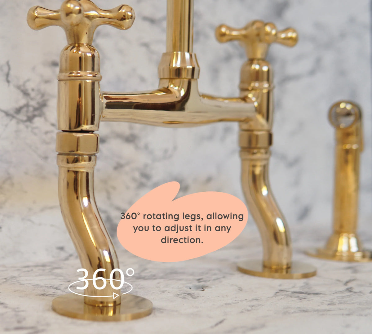 Antique Brass Bridge Kitchen Faucet With Curved Legs - Brass Kitchen Tap