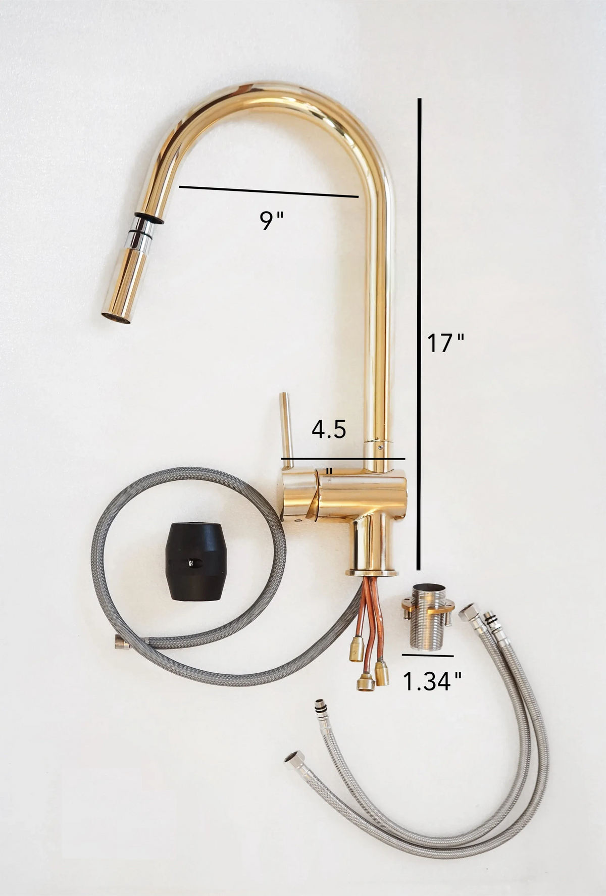 Solid Unlacquered Brass Pull Down Kitchen Faucet, Single Hole Brass Kitchen Tap