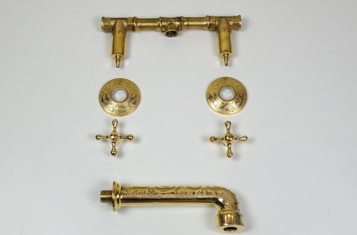 Solid Brass Bathroom Faucet - Unlacquered Brass Wall Mount Faucet