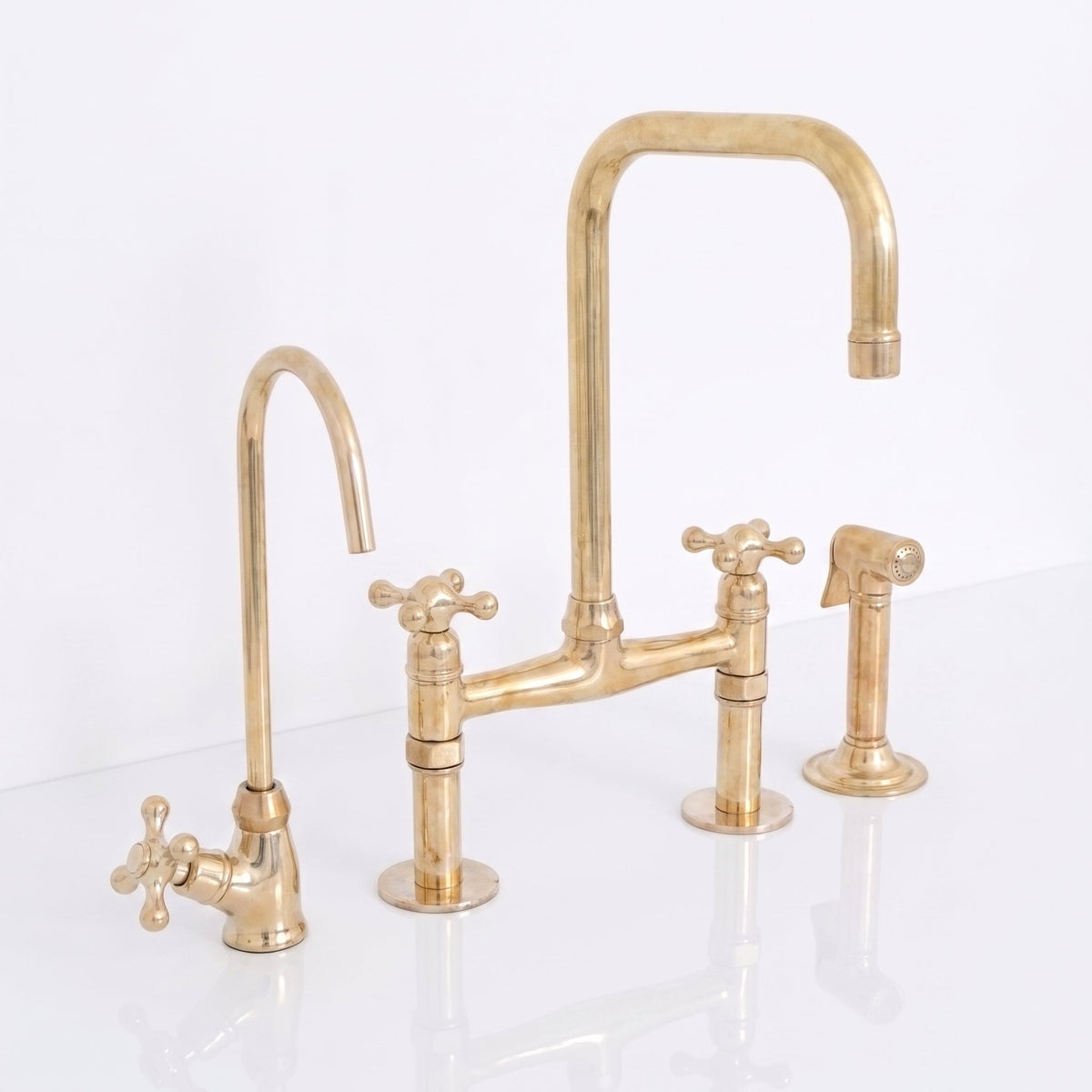 Solid Unlacquered Brass Kitchen Bridge Faucet - Brass Kitchen Tap