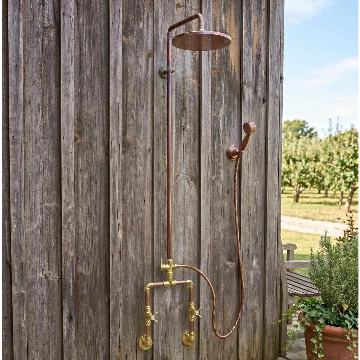 Copper Outdoor Shower ,Exposed Wall Mounted Copper Shower System ,Industrial design Shower