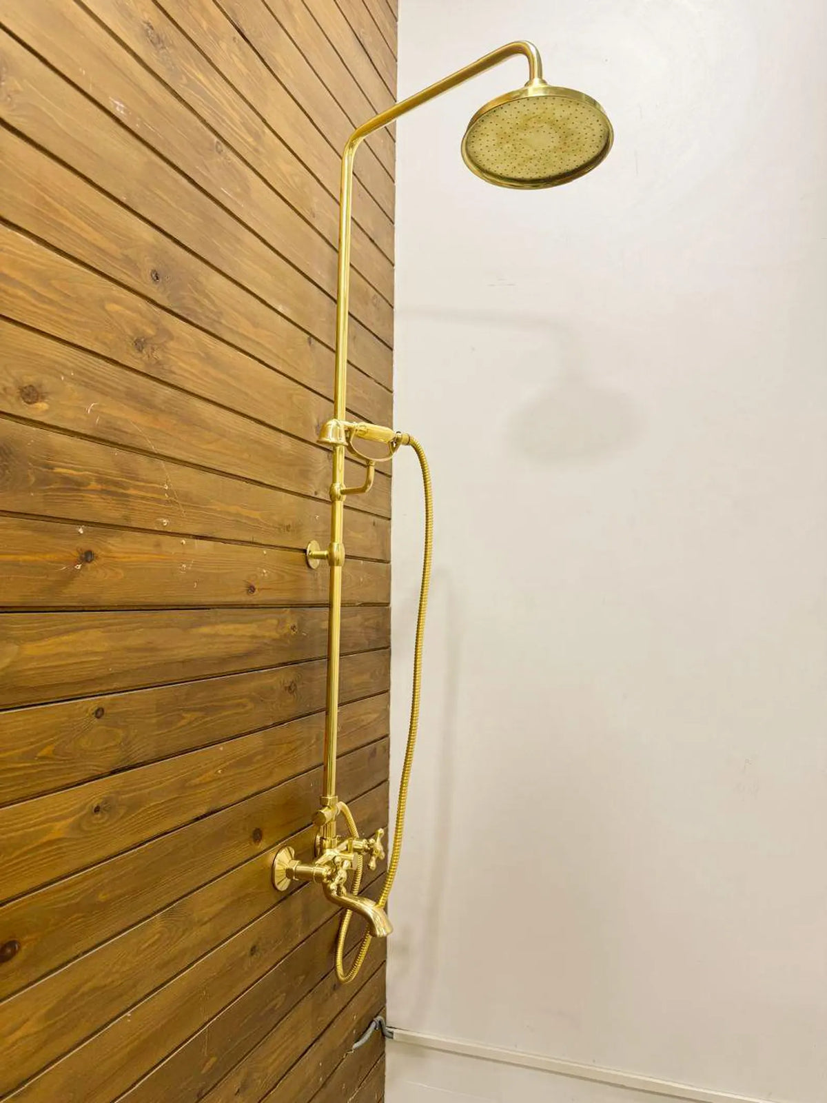 Unlacquered Brass Rainfall Shower System with handheld