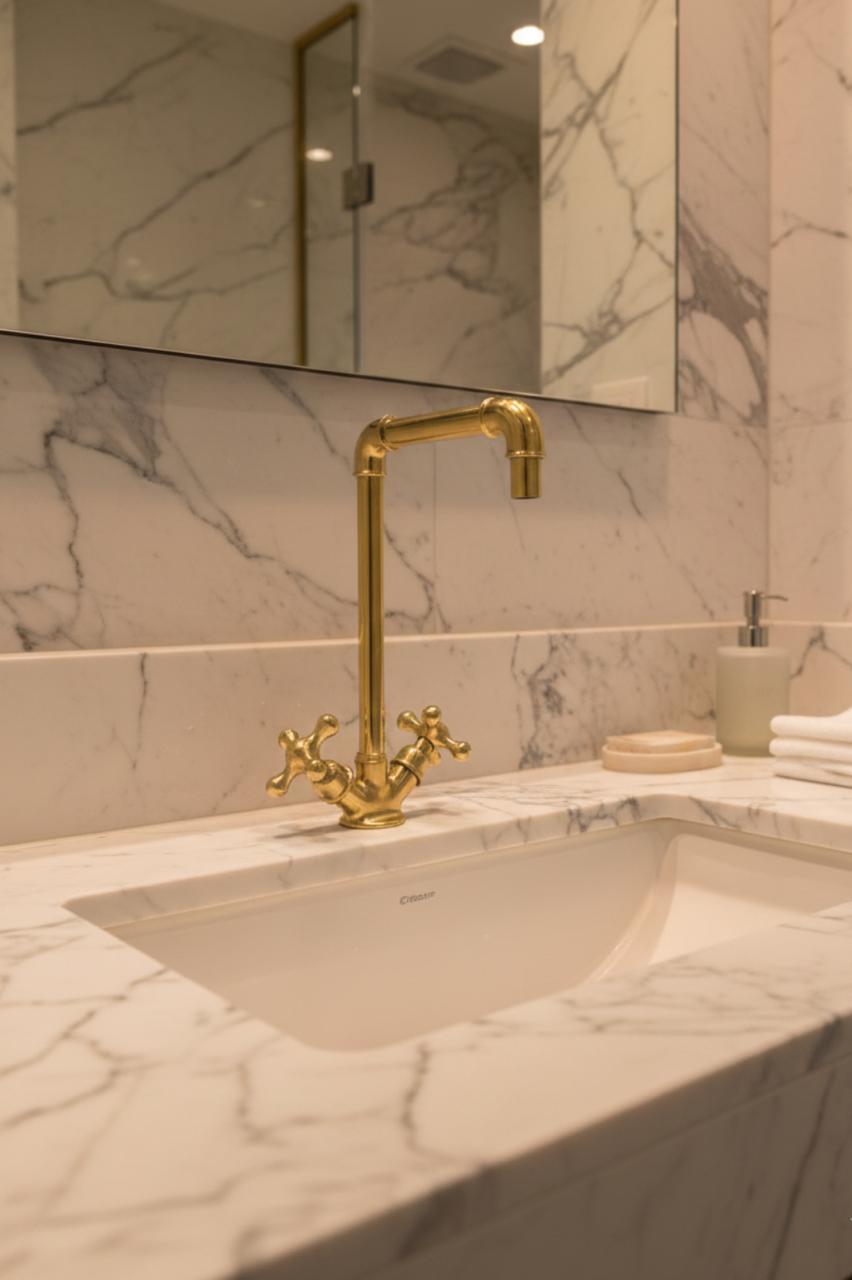 Unlacquered Brass Bathroom Faucet with Cross Handles – Solid Brass Vanity Tap