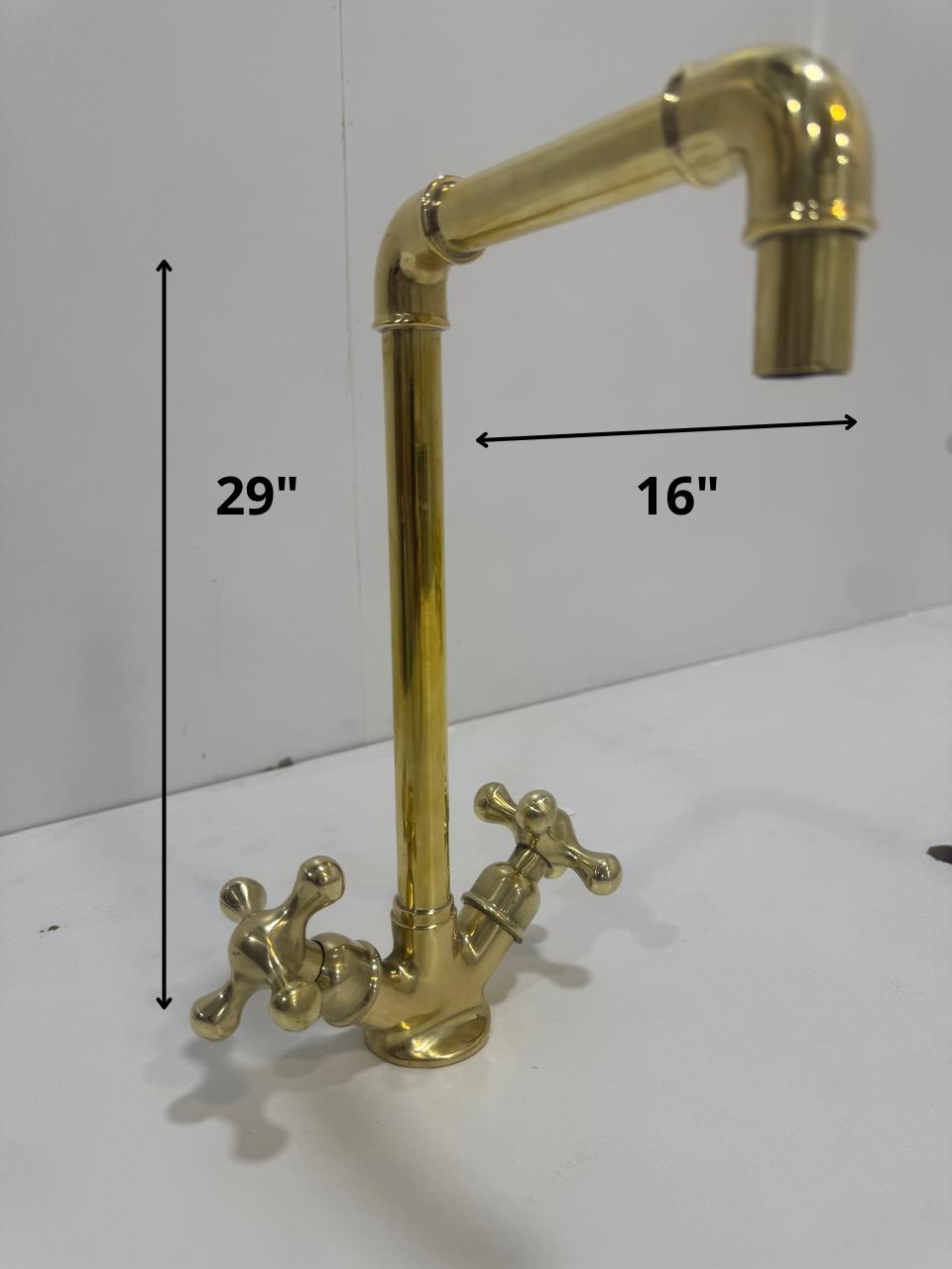 Unlacquered Brass Bathroom Faucet with Cross Handles – Solid Brass Vanity Tap