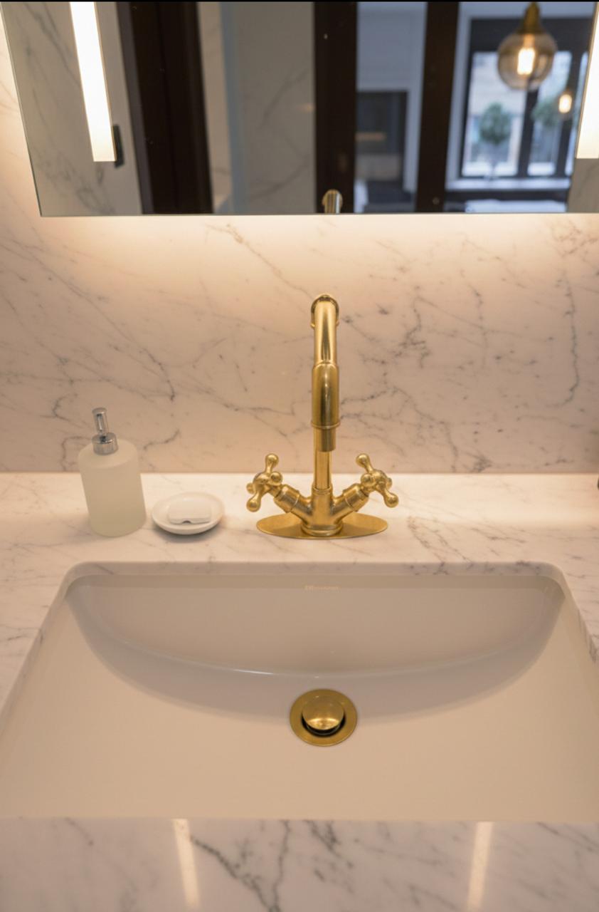 Unlacquered Brass Bathroom Faucet with Cross Handles – Solid Brass Vanity Tap