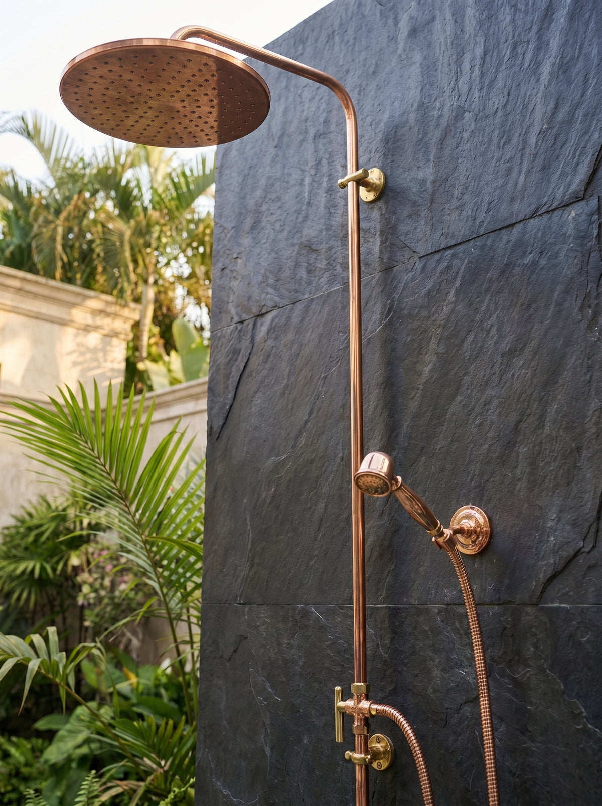 Unlacquered Solid Copper Outdoor System Shower, With or without Handheld.